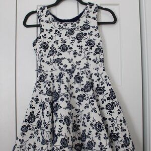 Navy and White Floral Girls Dress